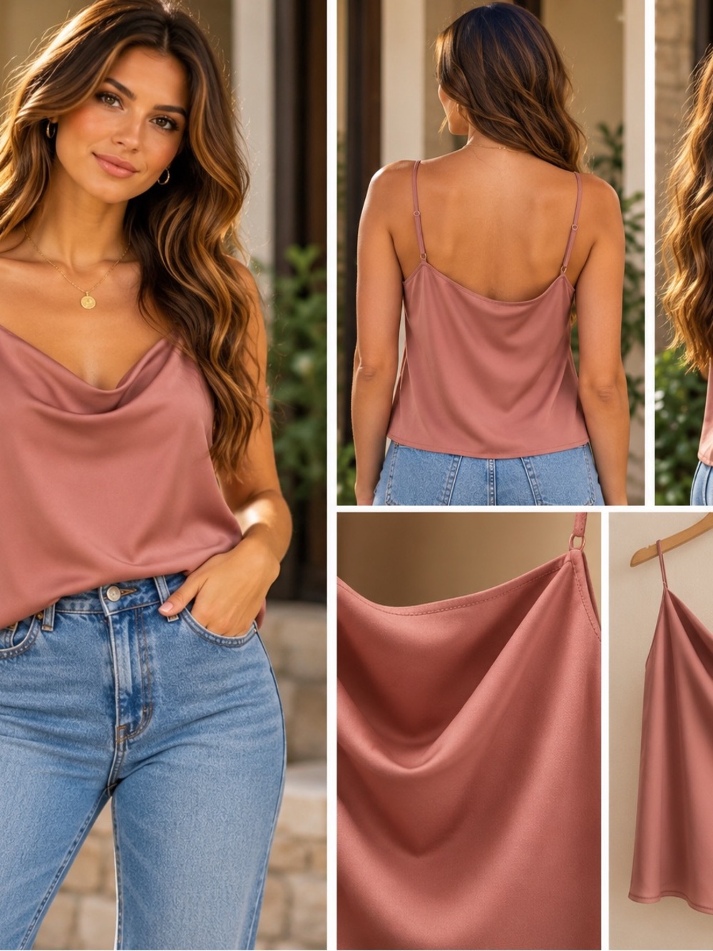 Banana Republic Satin Cowl Neck Camisole Large Dusty Rose